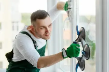 Glasscheibenbeschädigung bei Reinigungsarbeiten an Neubau