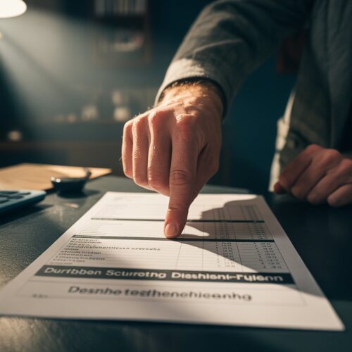 Schlussrechnung auf Schreibtisch unter Licht, Zahlungsverweigerung wegen Zusatzleistungen.